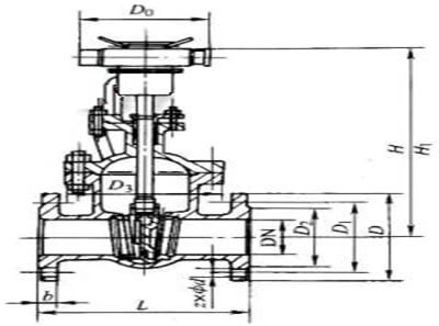 電動鑄鐵閘閥外形結構圖